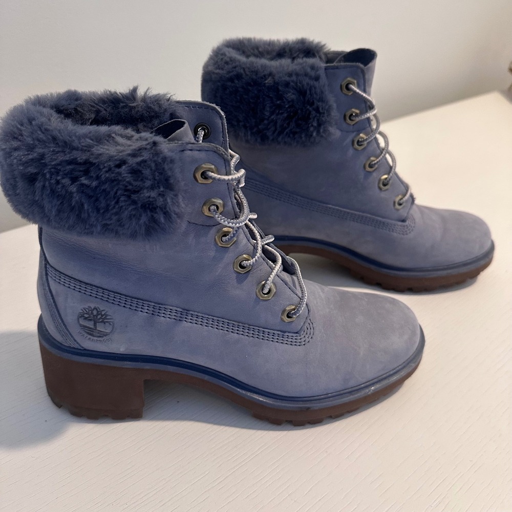 Timberland Kinsley 6 Inch Waterproof Boots Blue Slate Faux Fur A2HSA Womens 7.5